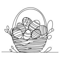 One continuous hand drawing black line basket easter eggs doodle decorated with Many different design for easter egg outline style vector