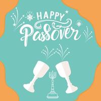 happy Passover text post banner. hand drawing lettering square template background Vector illustration