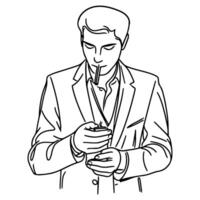 continuous line hand drawing Close up man smoking cigarette vector on white background