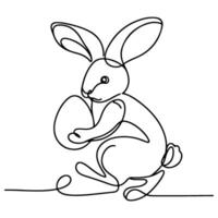 Hand drawn black line art rabbit easter egg doodle coloring linear style vector illustration elements. one continuous line drawing bunny with eggs Editable stroke outline