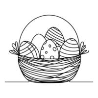 One continuous hand drawing black line basket easter eggs doodle decorated with Many different design for easter egg outline style vector