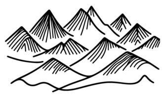 drawing mountain with forest pine trees landscape black line Sketch art Hand drawn linear style vector illustration