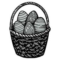 One continuous hand drawing black line basket easter eggs doodle decorated with Many different design for easter egg outline style vector