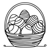 One continuous hand drawing black line basket easter eggs doodle decorated with Many different design for easter egg outline style vector