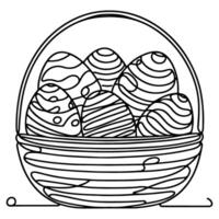 One continuous hand drawing black line basket easter eggs doodle decorated with Many different design for easter egg outline style vector