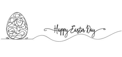 One continuous hand drawing easter egg doodle decorated banner, poster. design for rabbit easter egg on white background vector