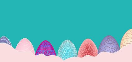 One continuous hand drawing easter egg doodle decorated banner, poster. design for rabbit easter egg on white background vector