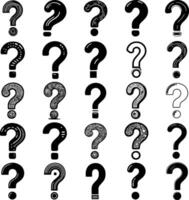 question mark symbol black outline art icon set. hand drawing . mark sign doodle style design flat vector