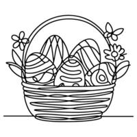 One continuous hand drawing black line basket easter eggs doodle decorated with Many different design for easter egg outline style vector