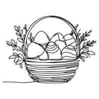 One continuous hand drawing black line basket easter eggs doodle decorated with Many different design for easter egg outline style vector