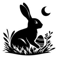 Rabbit shadow silhouette. Bunny black side design for happy easter egg day on transparent background vector