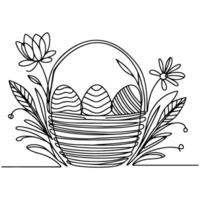 One continuous hand drawing black line basket easter eggs doodle decorated with Many different design for easter egg outline style vector