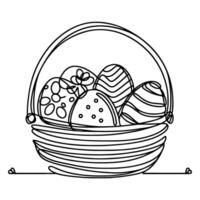 One continuous hand drawing black line basket easter eggs doodle decorated with Many different design for easter egg outline style vector