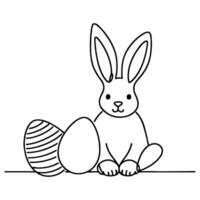 Hand drawn black line art rabbit easter egg doodle coloring linear style vector illustration elements. one continuous line drawing bunny with eggs Editable stroke outline