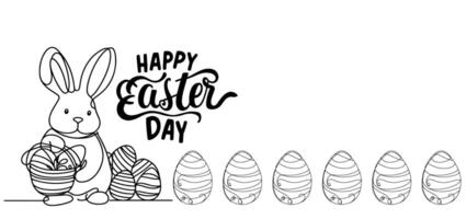 One continuous hand drawing easter egg doodle decorated banner, poster. design for rabbit easter egg on white background vector