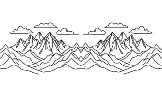drawing mountain with forest pine trees landscape black line Sketch art Hand drawn linear style vector illustration