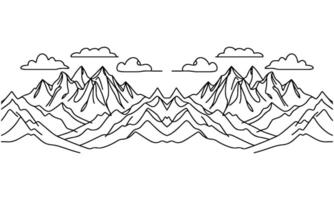 drawing mountain with forest pine trees landscape black line Sketch art Hand drawn linear style vector illustration