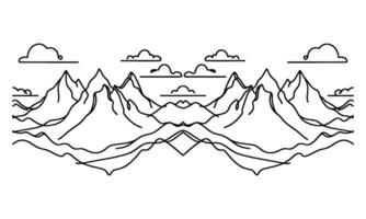 drawing mountain with forest pine trees landscape black line Sketch art Hand drawn linear style vector illustration