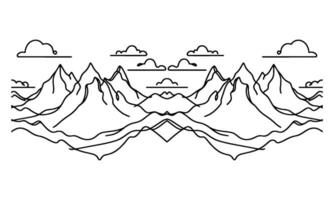 drawing mountain with forest pine trees landscape black line Sketch art Hand drawn linear style vector illustration