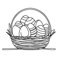 One continuous hand drawing black line basket easter eggs doodle decorated with Many different design for easter egg outline style vector