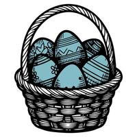 uno continuo mano dibujo negro línea cesta Pascua de Resurrección huevos garabatear decorado con muchos diferente diseño para Pascua de Resurrección huevo contorno estilo vector