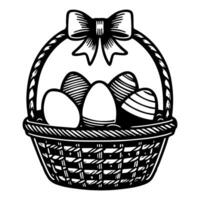 One continuous hand drawing black line basket easter eggs doodle decorated with Many different design for easter egg outline style vector