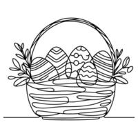 One continuous hand drawing black line basket easter eggs doodle decorated with Many different design for easter egg outline style vector