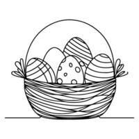 One continuous hand drawing black line basket easter eggs doodle decorated with Many different design for easter egg outline style vector