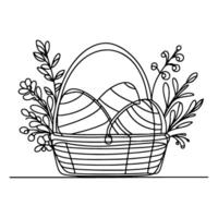 One continuous hand drawing black line basket easter eggs doodle decorated with Many different design for easter egg outline style vector