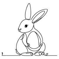 Hand drawn black line art rabbit easter egg doodle coloring linear style vector illustration elements. one continuous line drawing bunny with eggs Editable stroke outline