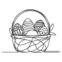 One continuous hand drawing black line basket easter eggs doodle decorated with Many different design for easter egg outline style vector