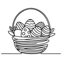 One continuous hand drawing black line basket easter eggs doodle decorated with Many different design for easter egg outline style vector