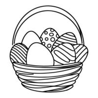 One continuous hand drawing black line basket easter eggs doodle decorated with Many different design for easter egg outline style vector