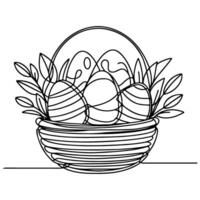 One continuous hand drawing black line basket easter eggs doodle decorated with Many different design for easter egg outline style vector