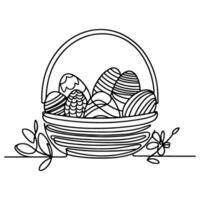 One continuous hand drawing black line basket easter eggs doodle decorated with Many different design for easter egg outline style vector