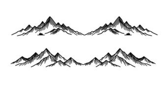 drawing mountain with forest pine trees landscape black line Sketch art Hand drawn linear style vector illustration