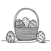 One continuous hand drawing black line basket easter eggs doodle decorated with Many different design for easter egg outline style vector