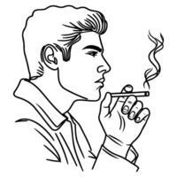 continuous line hand drawing Close up man smoking cigarette vector on white background