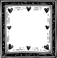 Hand drawn black lines art simple square heart shape border frame. Doodle sketch style decorative element vector for banner, poster, wedding