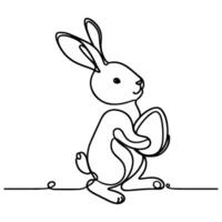 Hand drawn black line art rabbit easter egg doodle coloring linear style vector illustration elements. one continuous line drawing bunny with eggs Editable stroke outline