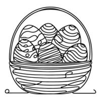 One continuous hand drawing black line basket easter eggs doodle decorated with Many different design for easter egg outline style vector