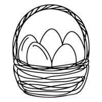 One continuous hand drawing black line basket easter eggs doodle decorated with Many different design for easter egg outline style vector