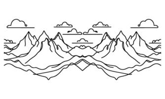 drawing mountain with forest pine trees landscape black line Sketch art Hand drawn linear style vector illustration