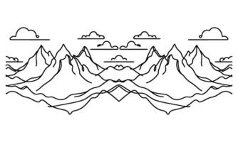 drawing mountain with forest pine trees landscape black line Sketch art Hand drawn linear style vector illustration