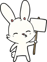 caricature de lapin curieux avec pancarte png