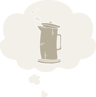 cartoon old kettle with thought bubble in retro style png