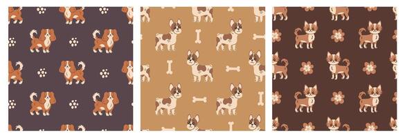 Small dog breed seamless patterns set vector