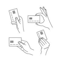 Hand holding bank credit card set vector