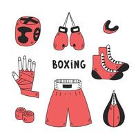 Boxing equipment doodle set vector