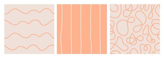 Abstract orange seamless patterns Set with curvy lines vector